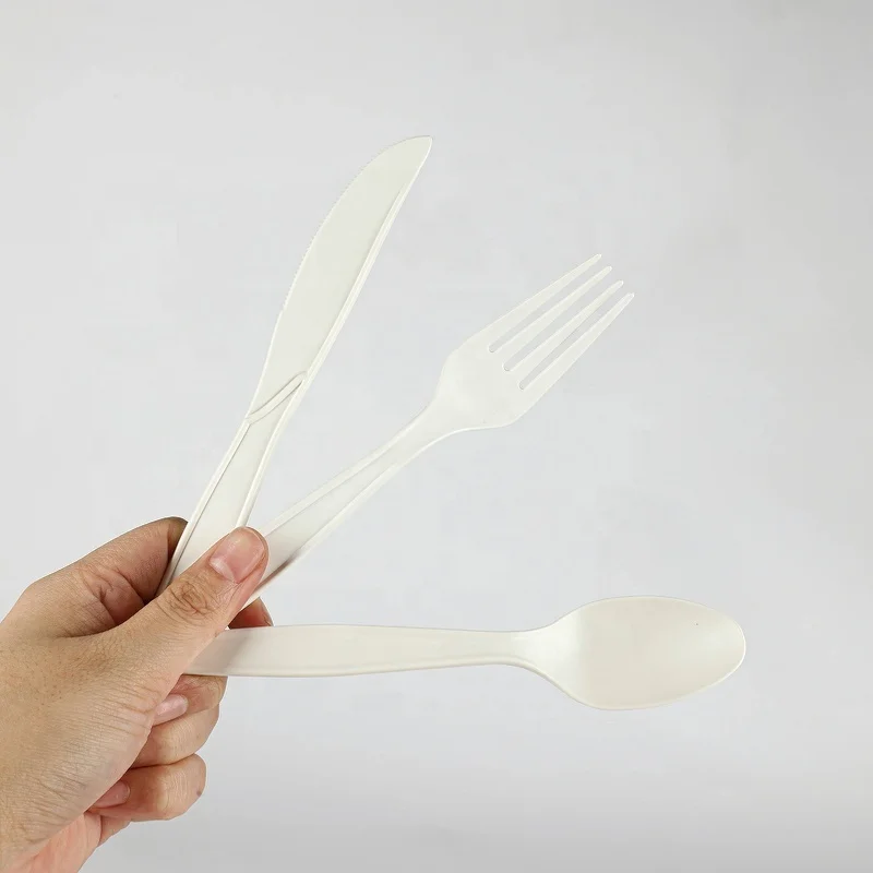 100% Biodegradable cutlery sets Plastic Disposable PLA Fork  Knife  Spoon  Flatware Set