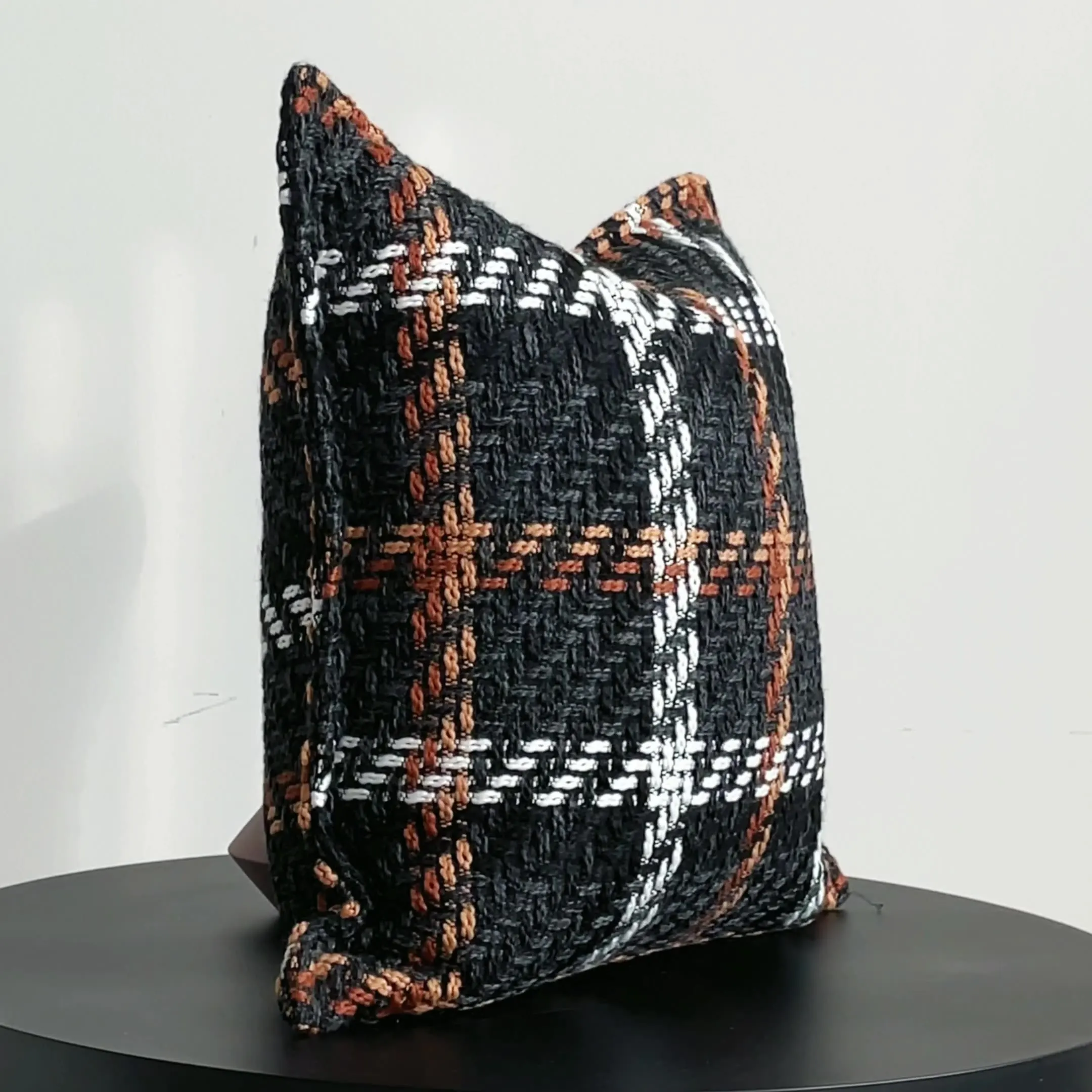 Knitting Wool Retro Farmhouse Buffalo Tartan Chequer Throw Pillow Case, Stripe Plaid Cotton Linen Decorative Cushion Cover/