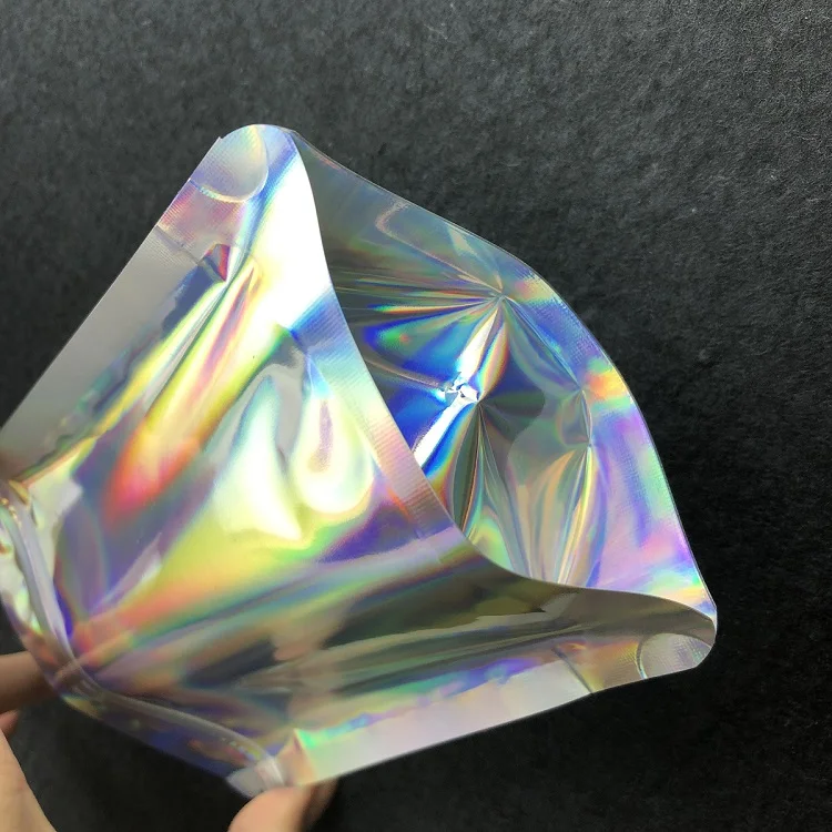 Holographic Mylar Ziplock Bags/ Aluminum Foil Hologram Food Pouch/ Stand up Zipper Reclosable Holographic Bag with Zip