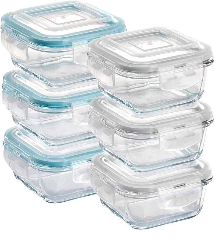 Set of 6pcs High Borosilicate Square Glass Container with lid for Storaging Food,Lunch,Dinner