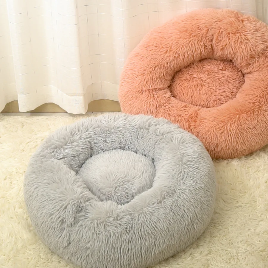 40 cm Hot sale soft removable cover plush pet bed comfortable round pet beds winter warm cat nest dog cushion