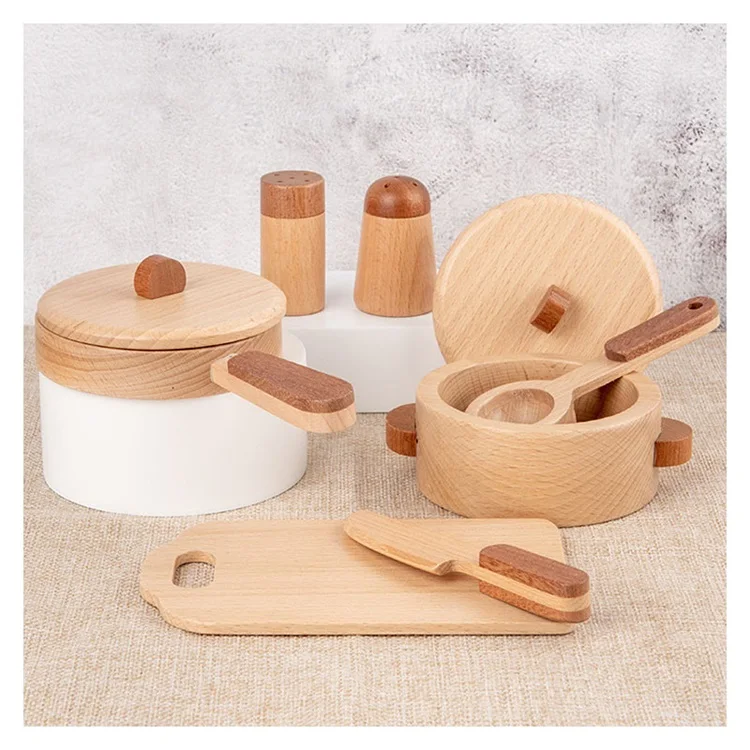 Pretend Cooking Food Play Dinnerware Set Children Girl Toy Gift Fun Game Wooden Kitchen Toys