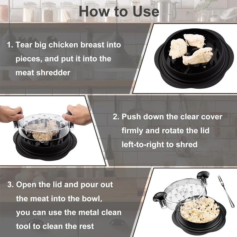 High Quality non-slip kitchen meat shredding Chicken Shredder tool Portable Plastic Transparent Lid Chicken Shredding Tool