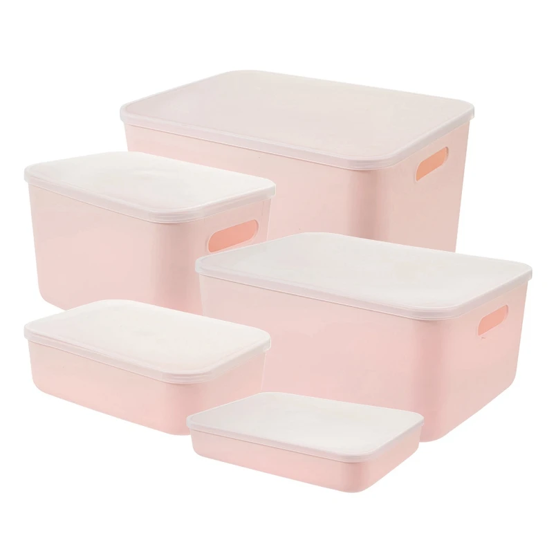 New design Japanese style pink samll multifunction and convenient plastic storage boxes with lids and handles