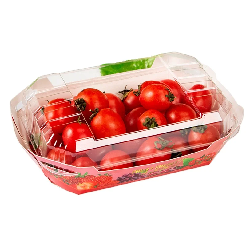 Fruit food Packaging Box Grape Strawberry Cherry Boat Shape Creative Fruit Packing Paper Boxes 500g with lid fruit container