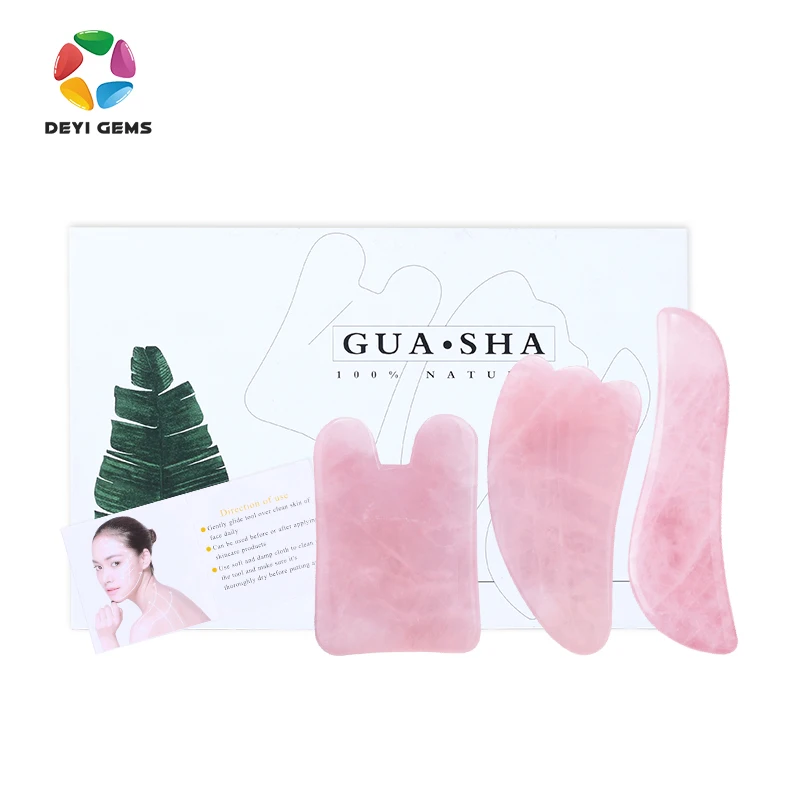 Private Label Rose Quartz Gua Sha Stone Set Natural Real Pink Jade Gua Sha Facial massage Guasha Scraping Tool Wholesale