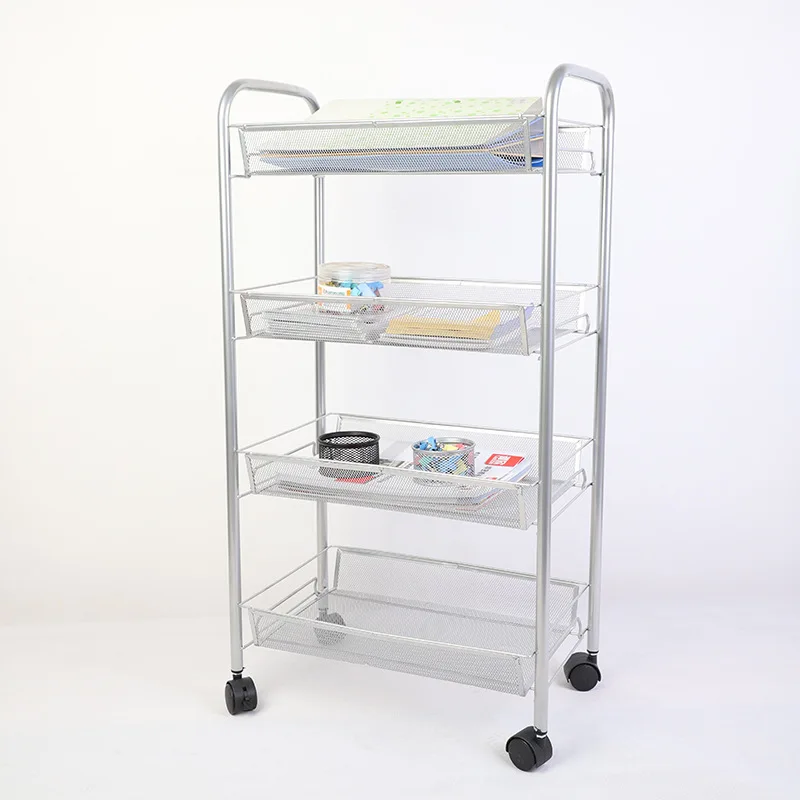 Metal Mesh Handy Trolley Cart 4 Tier Wire Mesh Storage Cart