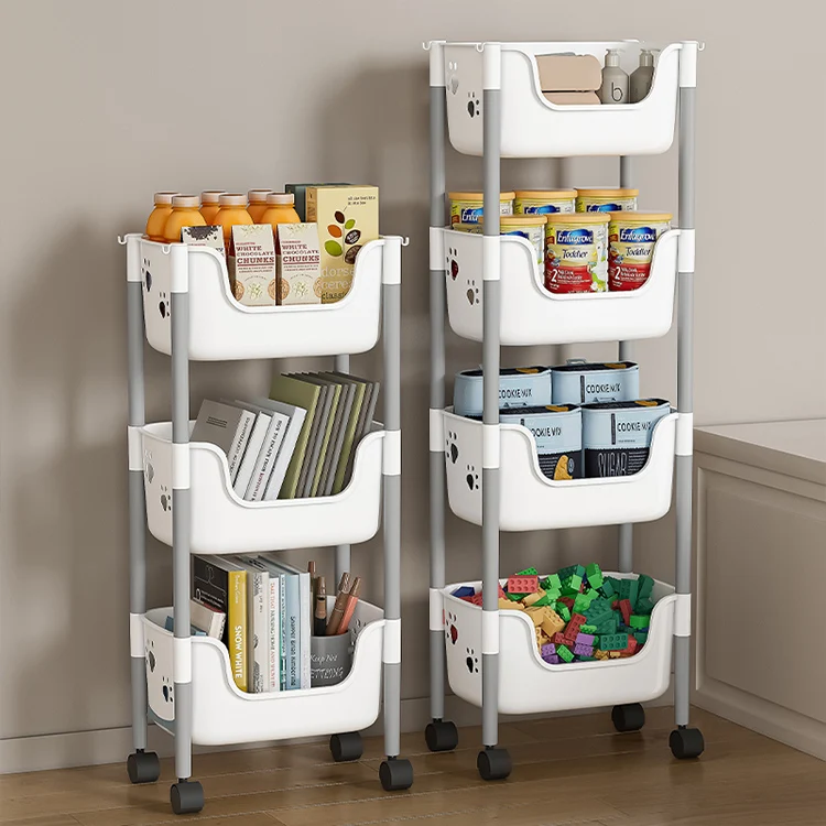 Factory Supply Multi Layer Kitchen Portable Shelves Display PP Plastic Multilayer Save Space Shelf Vegetable Shelf with Wheels