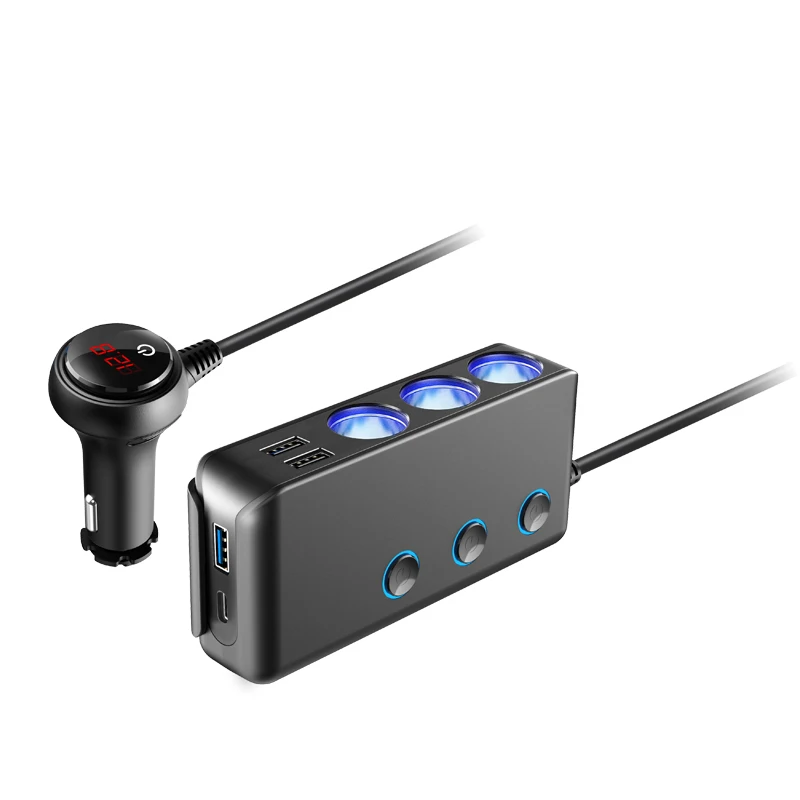 Multipurpose car cigarette lighter socket 1 to 3 car cigarette lighter socket QC3.0USB PD 12v car charging adapter