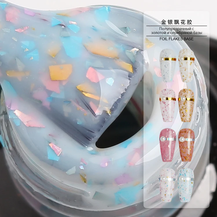 YDC Private Label Rubber Base Coat Thick Gold Foil Flakes Gel Polish Custom Viscosity 1320 Colors Nail Gel Polish