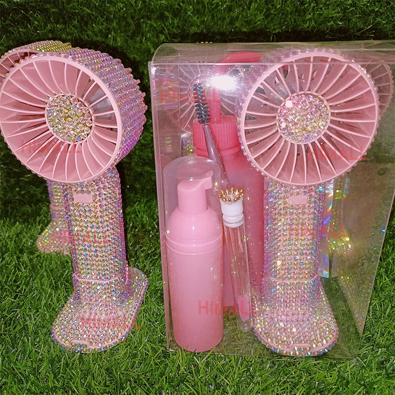 Wholesale USB Diamond lash fans hand held Air Conditioning Fan Rechargeable Mini Electric Small Eyelash Extension lash Fan Tool