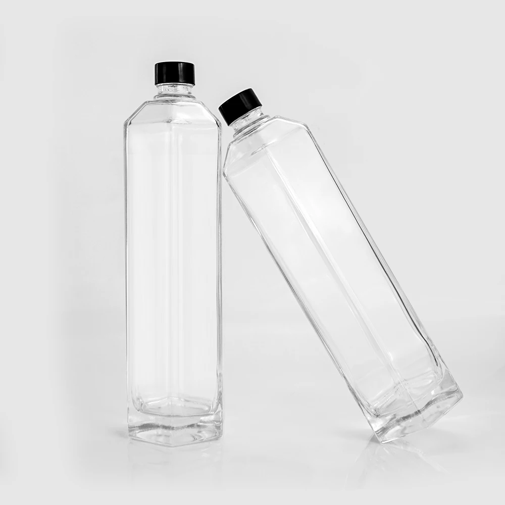 Customized 750ml  hexagonal shaped vodka bottle  flint glass bottle liquor wine whisky vodka liquor glass wine bottles