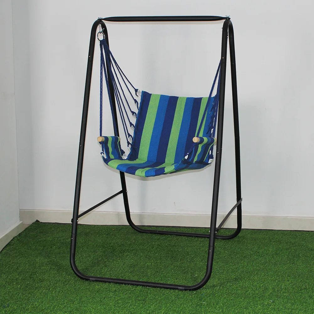 Outdoor And Indoor Folding Hanging Stripes Hammock Swing Chair With Stand Rope Camping In Garden Patio Bedroom Gazebo