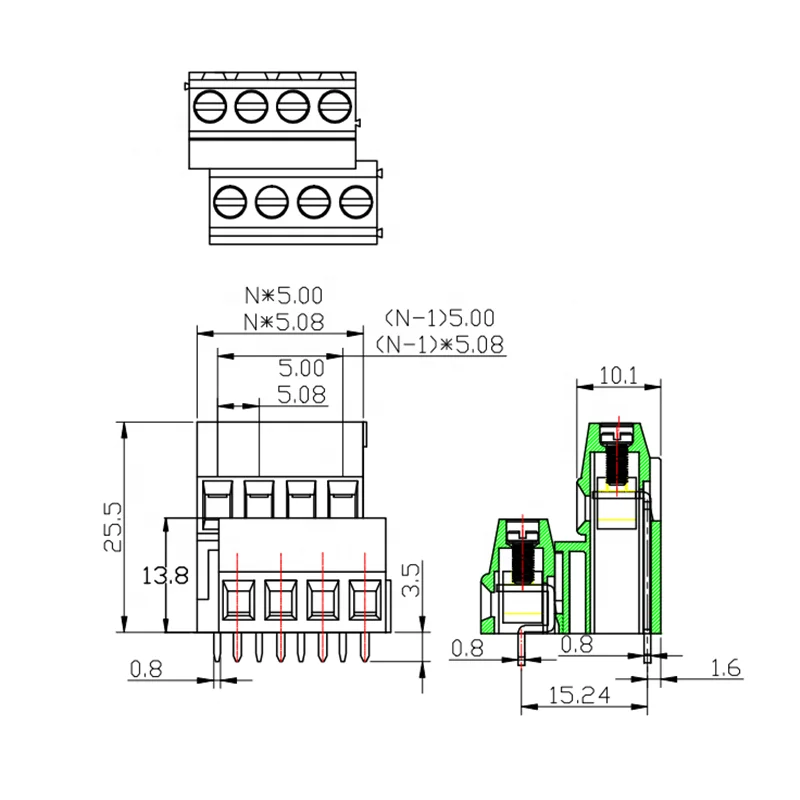 double row screw terminal block 500A 500B PCB Terminal block 5.08mm pitch Replace DEGSON DINKLE