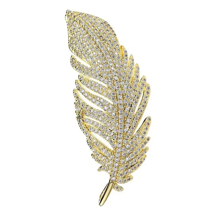 Luxurious High-End Feather Brooch Pearl and Crystal Alloy Chest Flower Accessory for Wedding Party Engagement or Gift