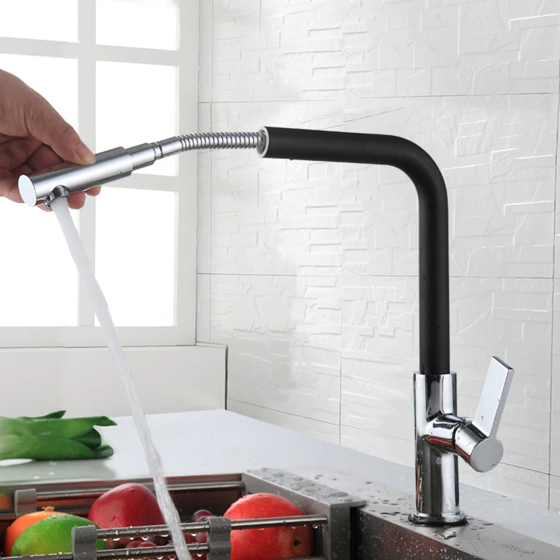 New Design Pull Out Kitchen Faucet Brass Single Hole Sink Taps Thermostatic
