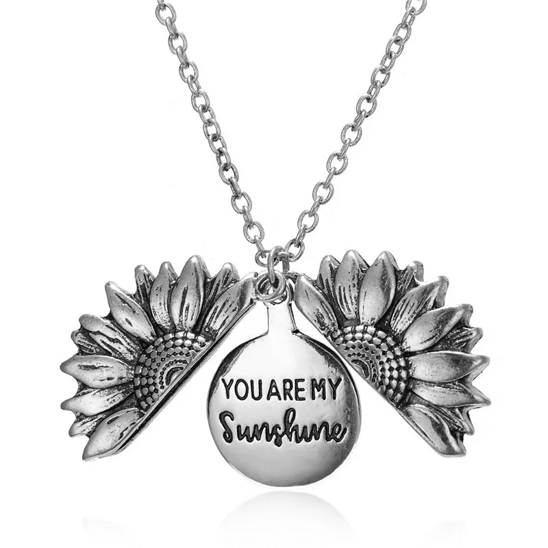 Open Locket Necklace Engraved You Are My Sunshine Sunflower