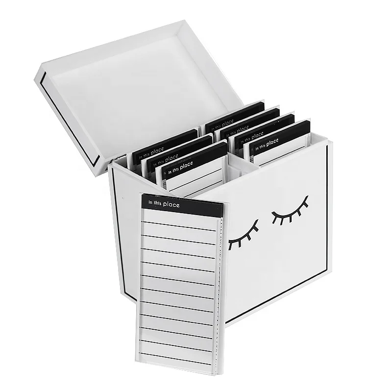 Privated Lash Tile Trays Organizer Boxes White Custom Acrylic Eyelash Box With Metal Hanger