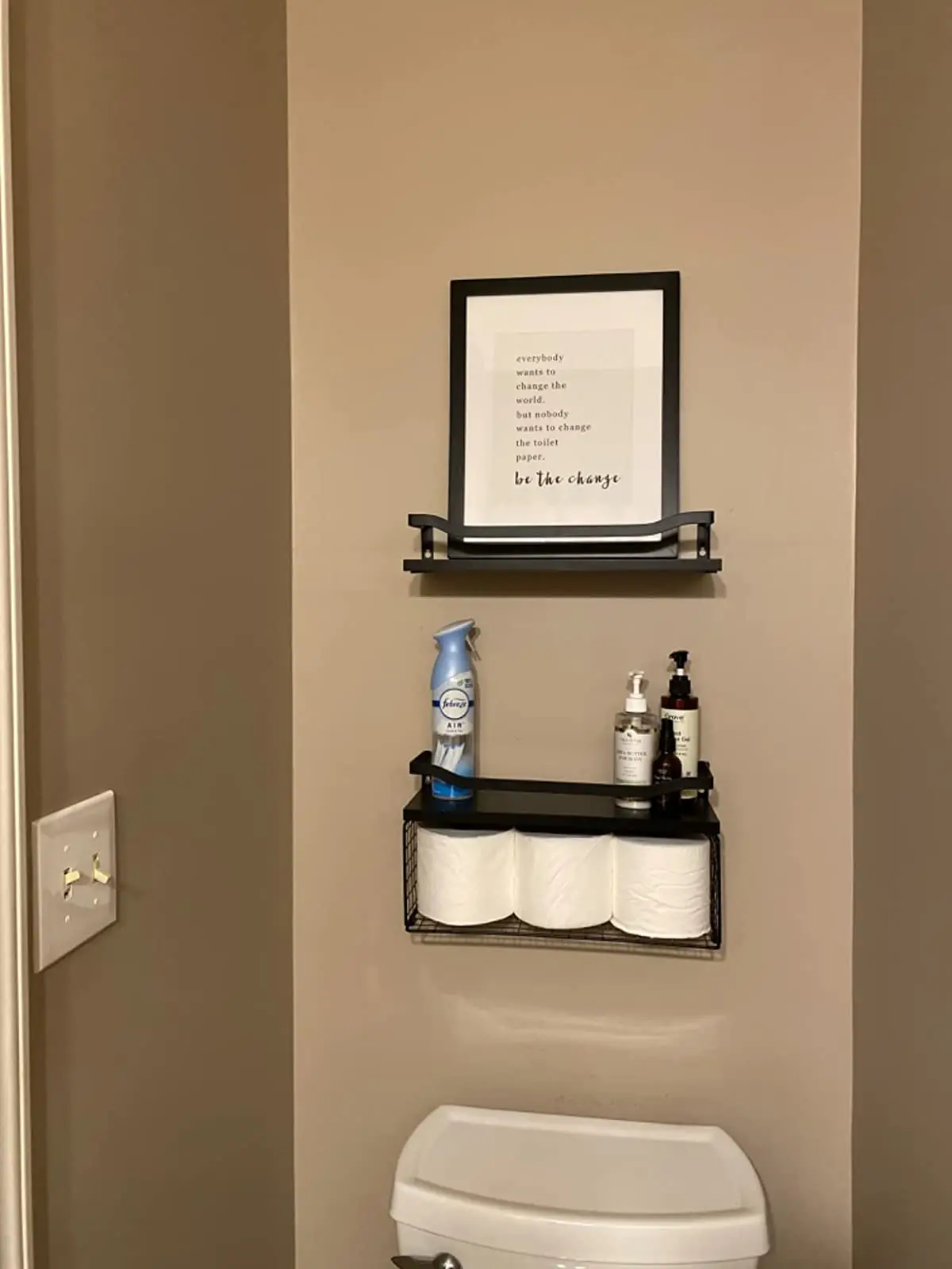 Wire Storage Basket Floating Shelves Wood  bathroom Wall Shelves