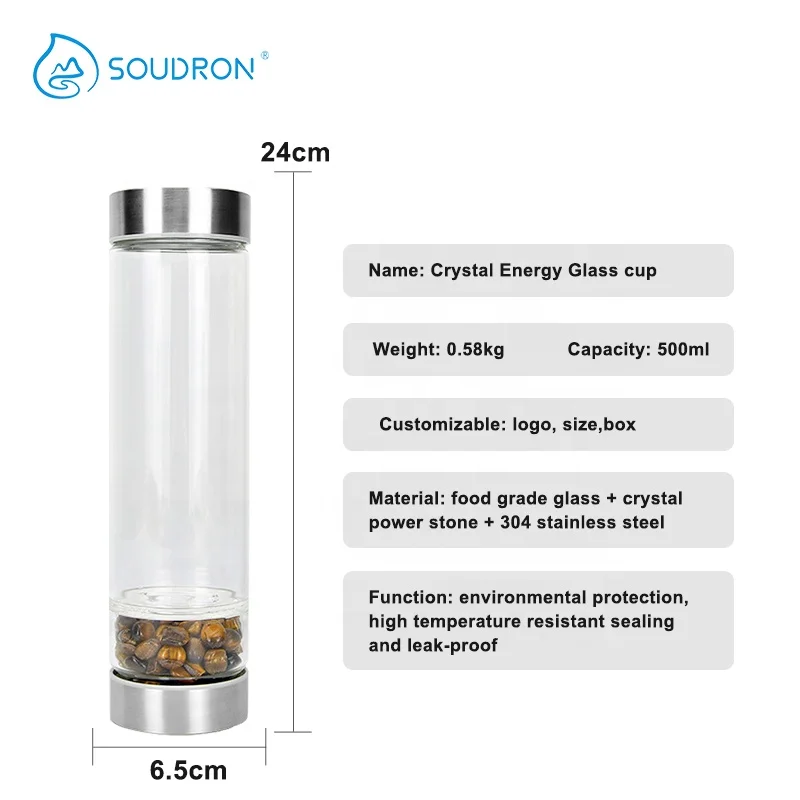 Hot Selling Water Bottle With Crystal Healing Gem Stone Quartz Gemstone Crystal Borosilicate Glass Natural Crystal Bottle Water