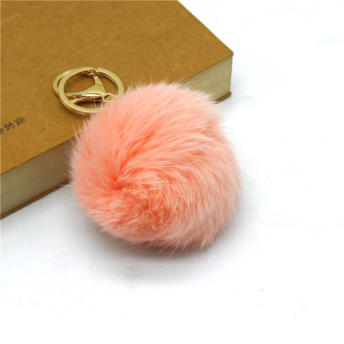 Fluffy pompom genuine rabbit fur ball keychain as pendant