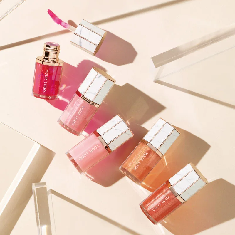 wholesale custom high quality private label cute gold vegan jelly clear glitter mini lip gloss private label