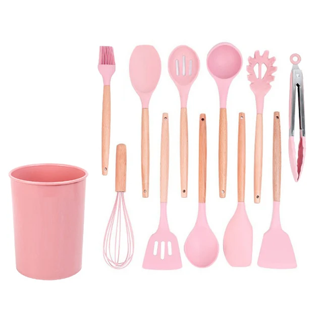 
Silicon Spatula 12Pcs Silicone Utensil Food Grade Cooking Wooden Handle Kitchenware Soft 12 Pcs Kitchen Utensils 
