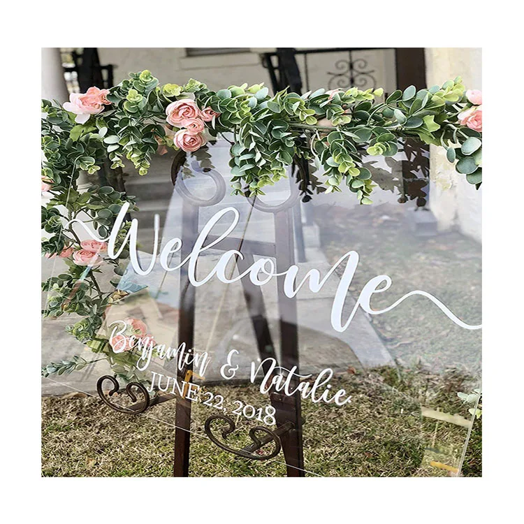 Прозрачный стеклянный внешний вид 18x24 персонализированный акриловый Свадебный Знак Приветствия для дисплея, индивидуальный Свадебный знак