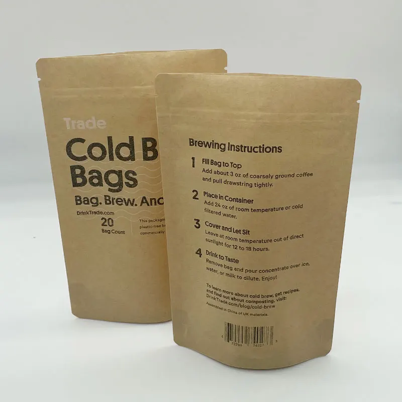 Factory Wholesale Food Packaging Doypack Stand Up Pouch Plain Brown Kraft Paper Bag With Clear Window And Zip Lock For Tea Snack
