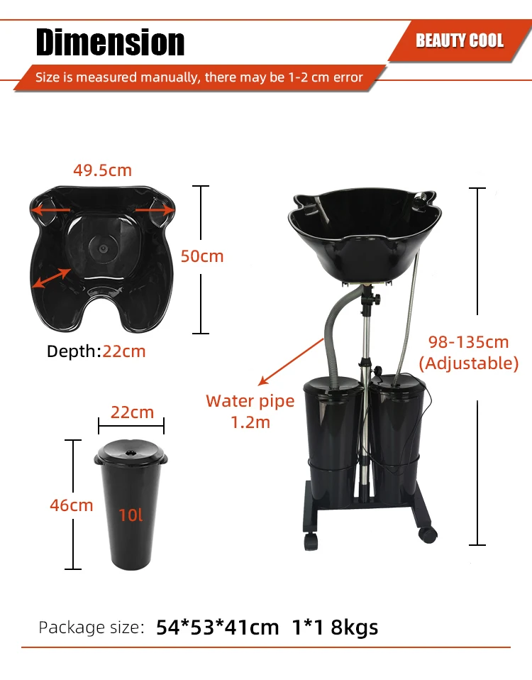 Adjustable portable shampoo bowl with electric pump shampoo station 2 buckets, drain, high pressure sprayer foot switch and tray