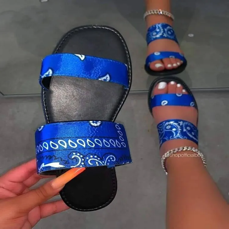 Cheap Chples Ever Health Woman Satin Slippers Shoes Adult Two Straps Fabric Slippers Canvas Femme Plate Flat Sandals