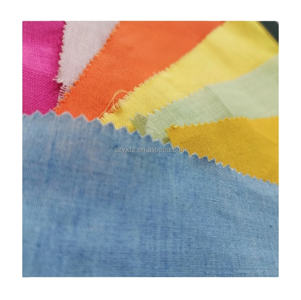 Plain color breathable stone washed woven organic viscose linen fabric wholesale for clothing