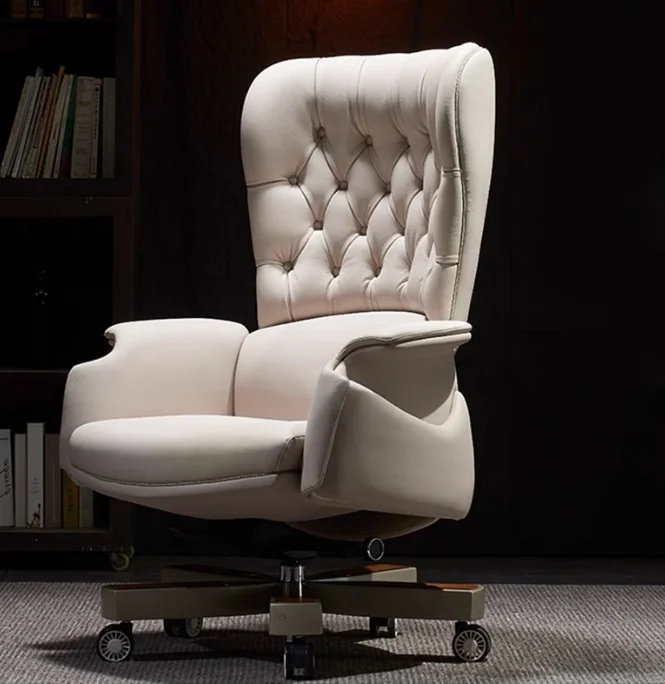 2024 Luxury Factory Price Comfortable White Genuine Cow Leather Strong Quality Big Boss Ergonomic President Office Chair