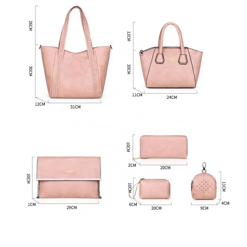 
high quality Trapeze purse bag classic Messenger bag handbag 5 color ladies PU bag 6 pieces set handbag 