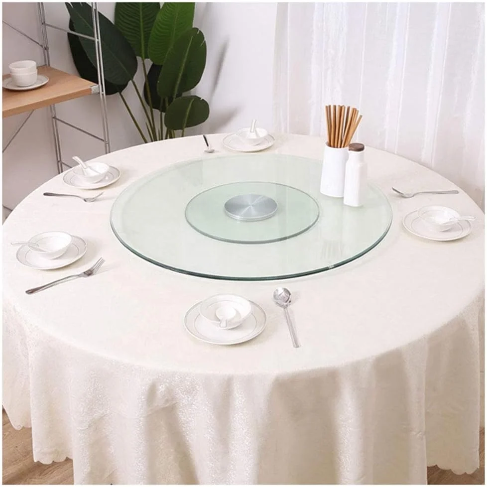60cm (23.6inch) Tempered Glass Lazy Susan Turntable, Round Tabletop Rotating Serving Tray for Dining Table