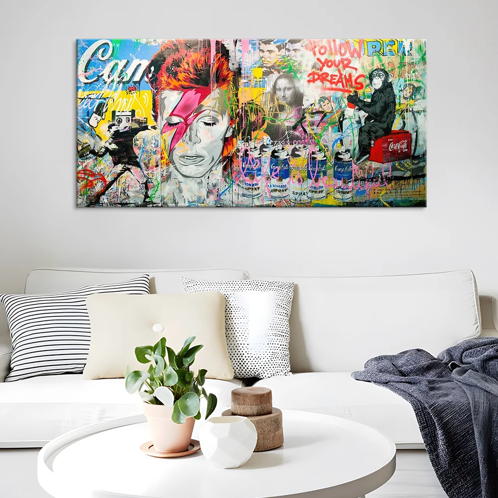 Banksy Canvas Wall Art Gorilla Street Graffiti Art Large Canvas Prints for Living Room Bedroom Home Decorations Modern
