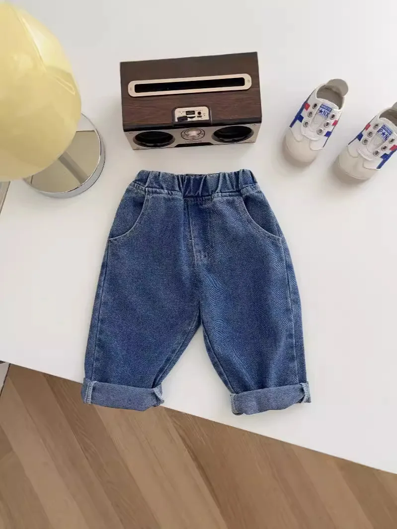 Solid Color Simple Soft Casual Jeans for Boys 0-5 Years Old Trendy Korean Style Baby Trousers Spring Fashion-AK052