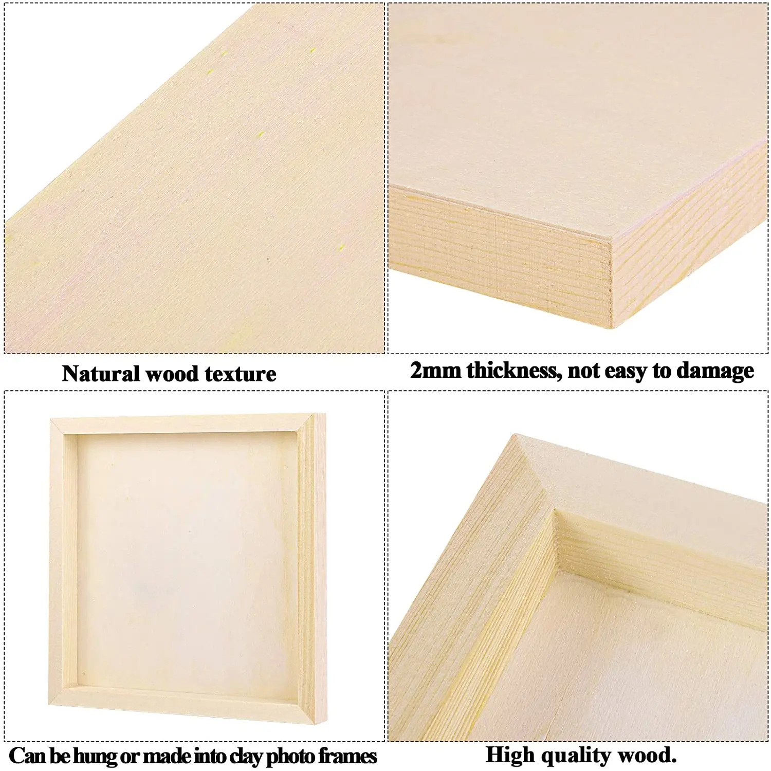 Tailai Wood Panels 12 x 12 Inch Unfinished Wood Canvas Wooden Cradled Panel Boards For Painting Pouring Arts Use With Oils
