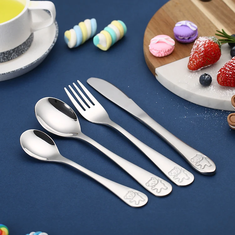 Silver Mirror 4 pieces Stainless Steel Baby Kids Cutlery Set