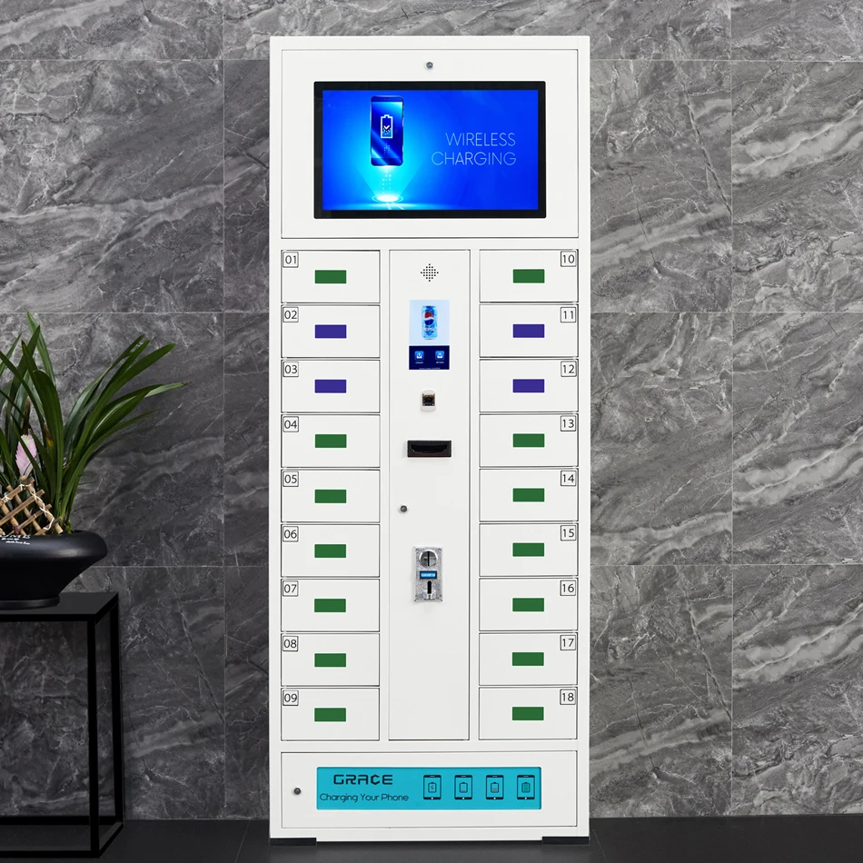 
W-CL19 Customized cell phone charging station lockers with LCD screen 