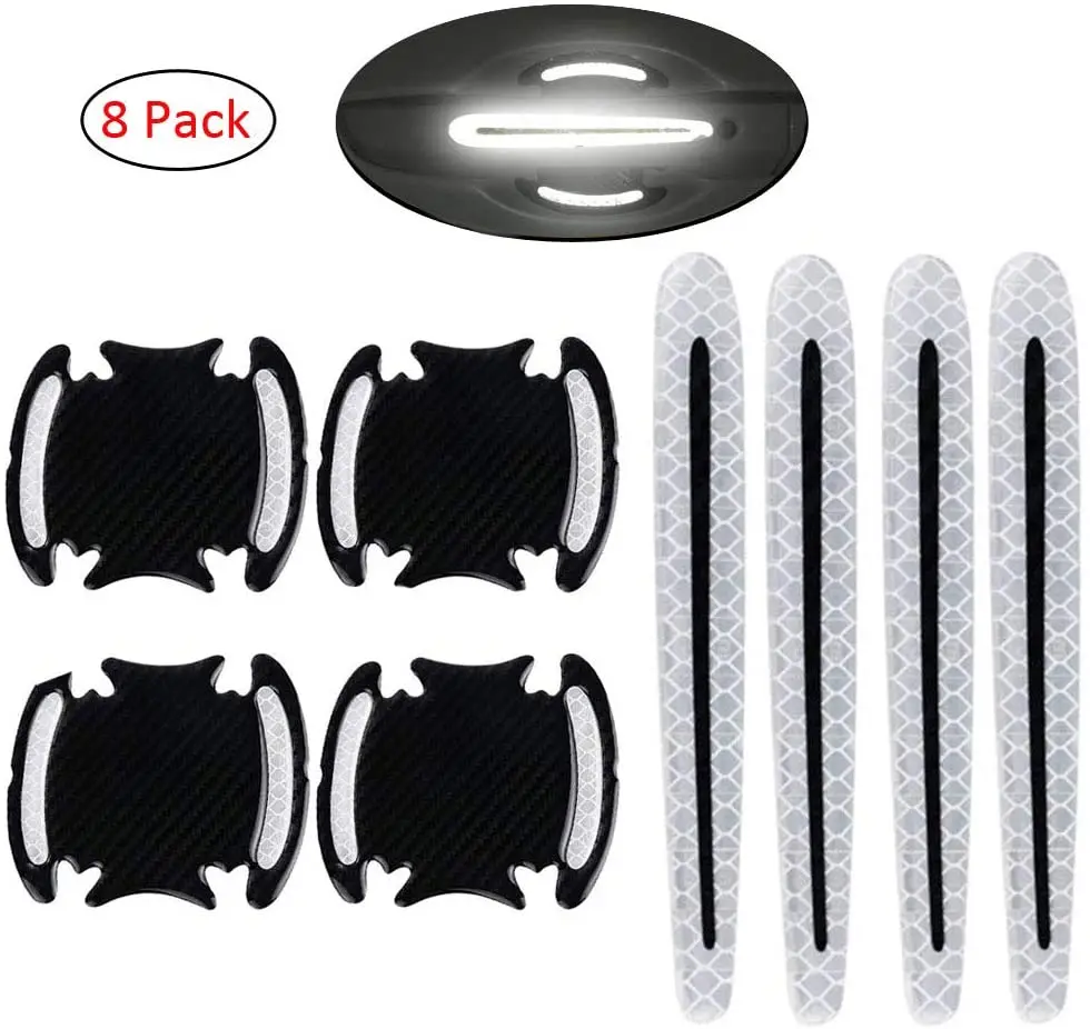 4 Pcs Reflective Stickers Car Door Handle Anti-Collision Strip Decals Strips Silver Tone car decoration