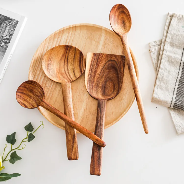 Wooden Cooking Utensils,Teak Wooden Spoons for Cooking Wood Utensil for Nonstick Cookware,Kitchen Utensils Set 7