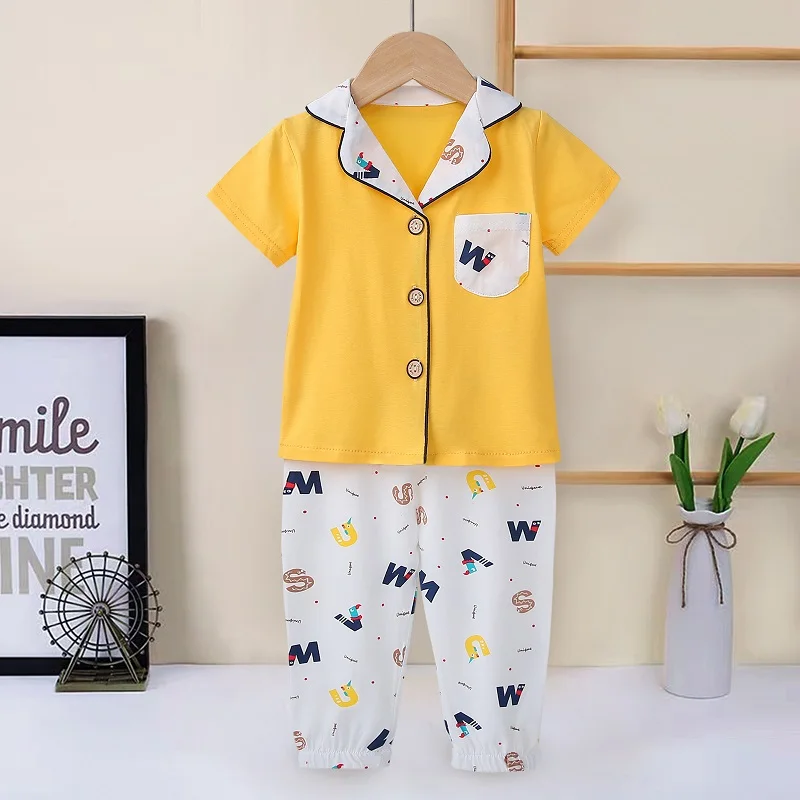 Kids Baby Pajamas Ready To Ship Girls Cartoon Casual Quantity Oem Cotton Clothes Set Short Sleeves Long Pants