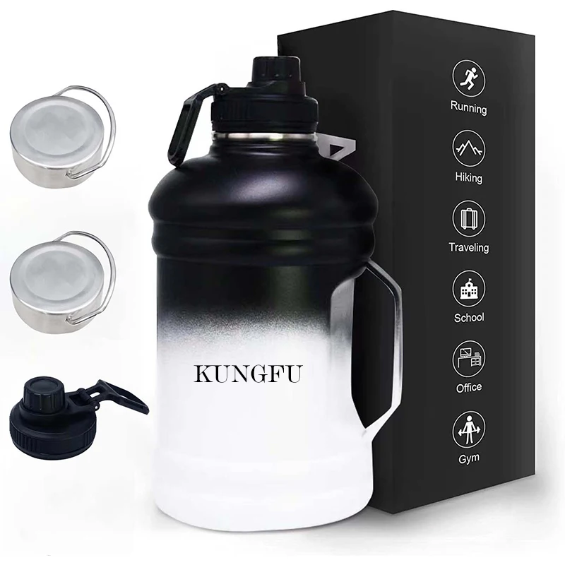 64oz Stainless Steel double wall vacuum insulated Water Bottle flask pot with Straw Wide Mouth Lids
