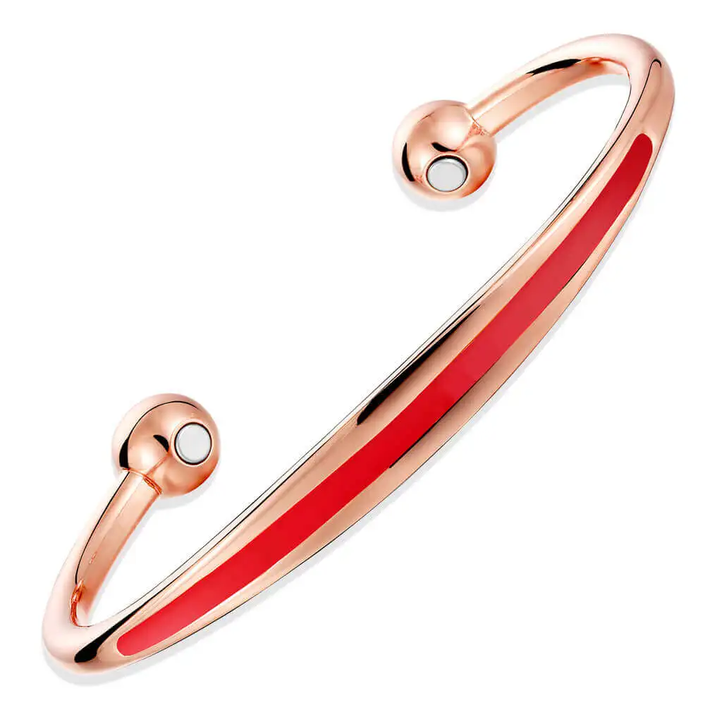 BioMagnetic Jewelry  Red Enamel Open Magnetic Bangle Copper Cuff Bracelet Bangle