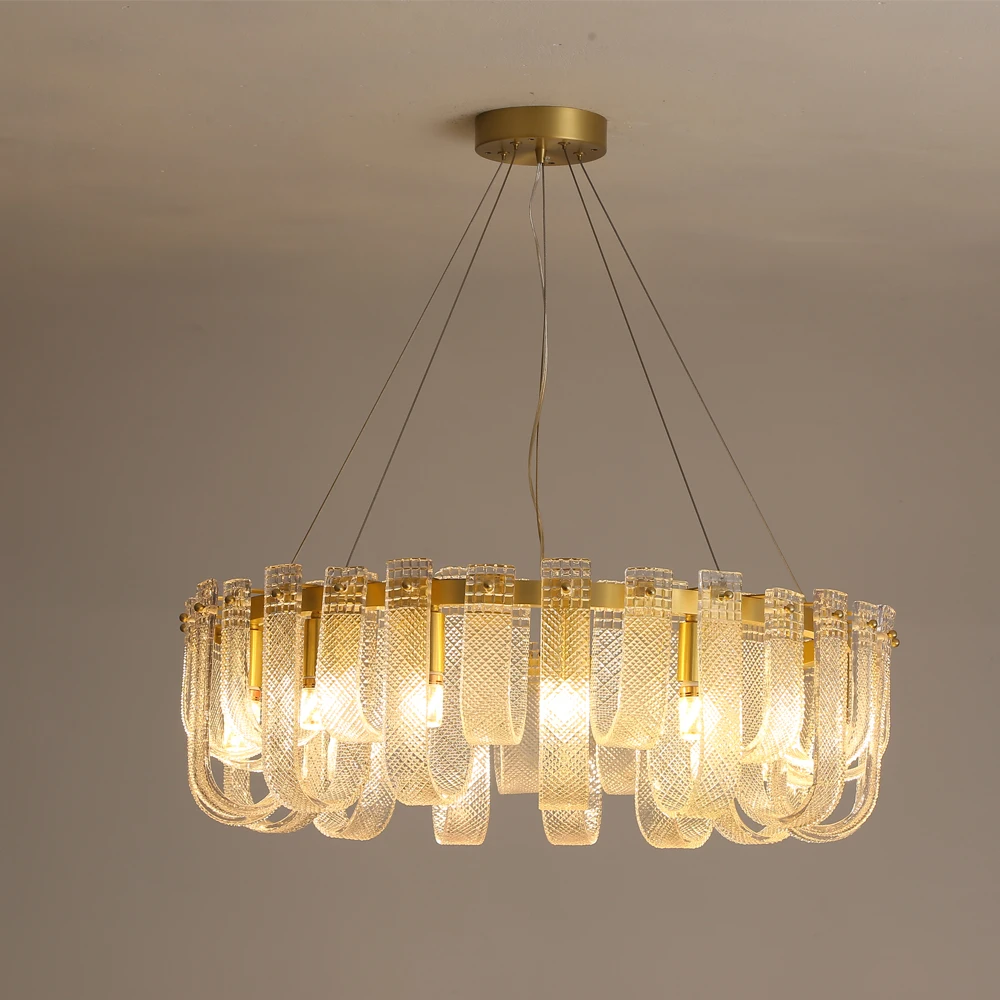 Modern Gold Iron Chandeliers Crystal Glass Pendant Light Round Luxury Hanging Pendant Light Living Room Bedroom Light Decor