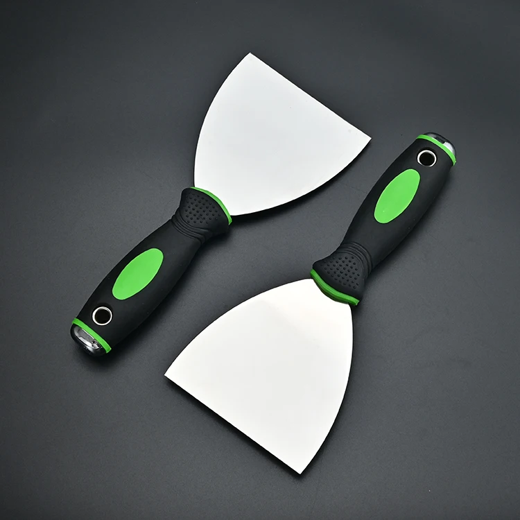 High quality rubber handle mirror polished flexible stainless steel blade taping knife scraper for drywall finishing