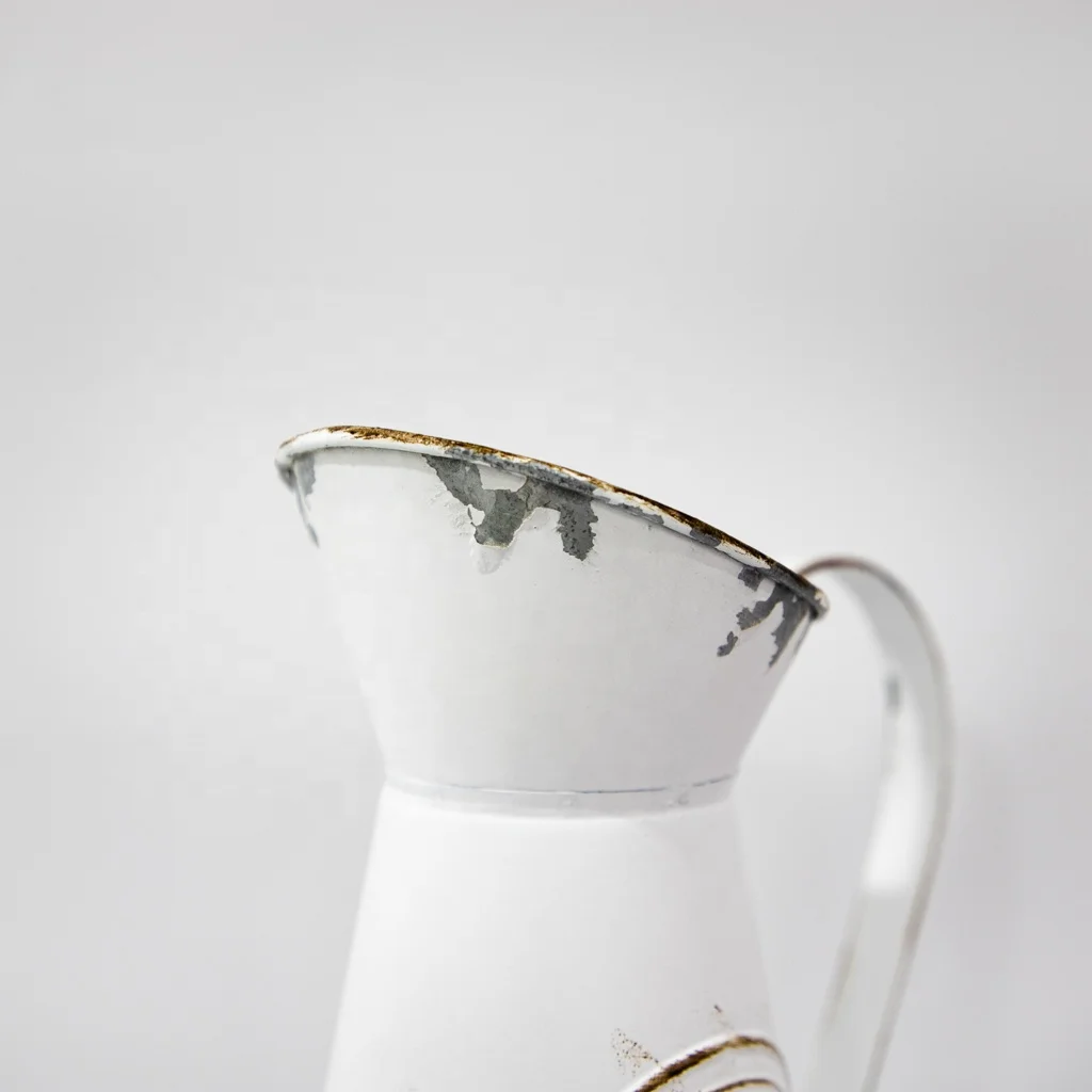  2022 Metal Farmhouse Pitcher Flower Vase Vintage Galvanized Jug Shabby Chic Rustic Decorative Holder for Home