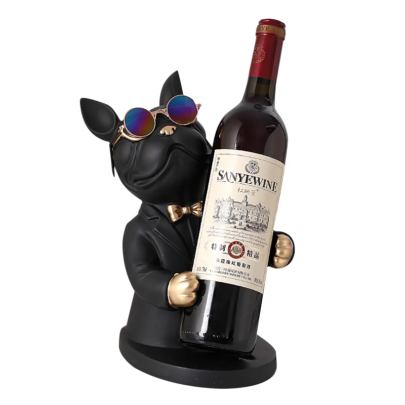 Nordic Modern Simple Bulldog Dog Statue Light Luxury Wine Rack Ornaments Gift Resin Wine Rack