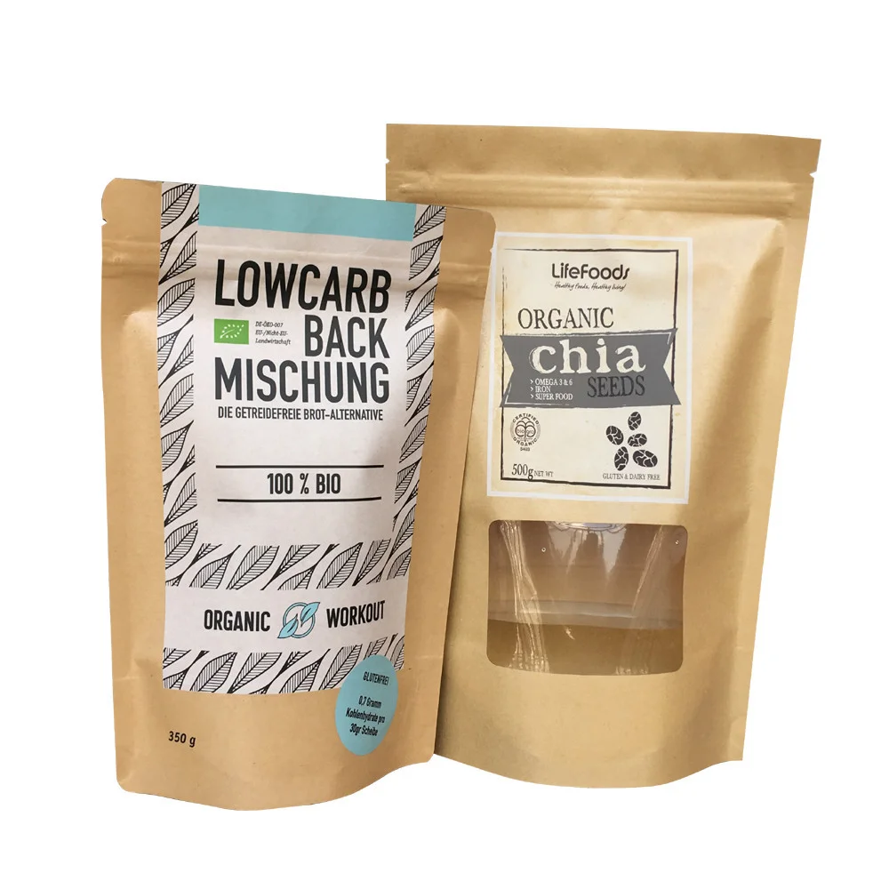 Barrier packaging pouches Custom printed plastic bag kraft paper mylar bags with ziplock with hang hole